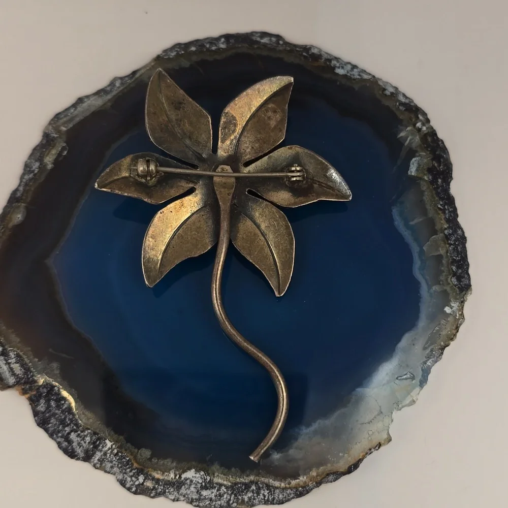 Vintage Southwestern Native American Turquoise Silver Flower Brooch